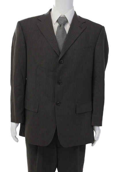 Oscar de la Renta Mens Perfect Press Wool Striped Two-Piece Set Gray Size 42
