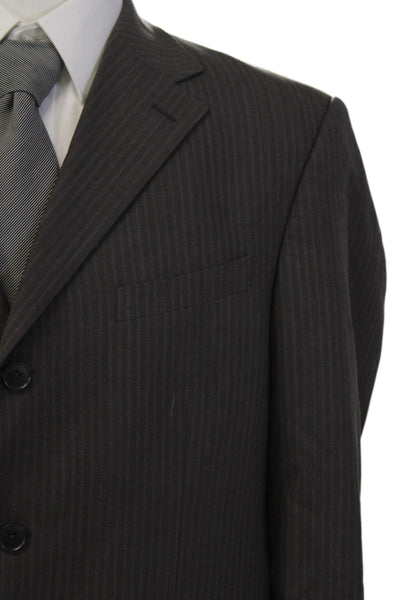 Oscar de la Renta Mens Perfect Press Wool Striped Two-Piece Set Gray Size 42