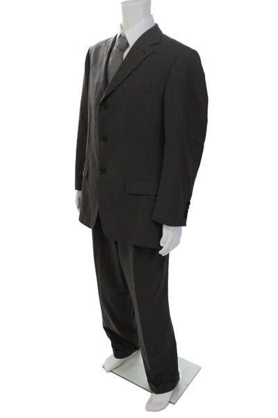Oscar de la Renta Mens Perfect Press Wool Striped Two-Piece Set Gray Size 42