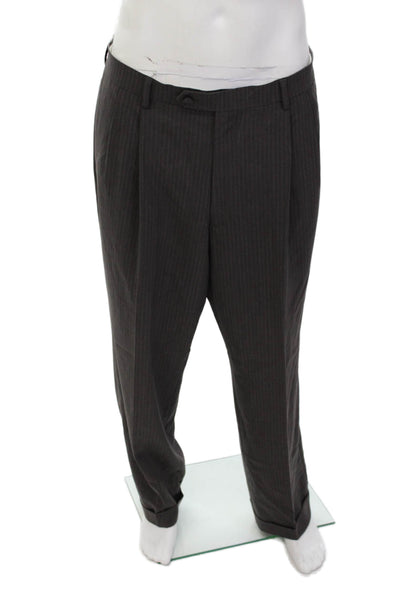 Oscar de la Renta Mens Perfect Press Wool Striped Two-Piece Set Gray Size 42