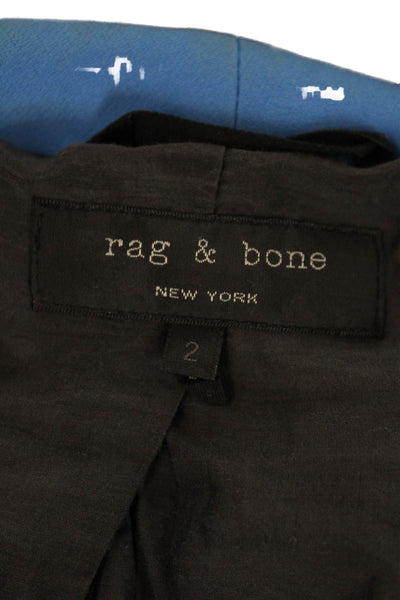 Rag & Bone Womens Silk Blend Single Button Blazer Jacket Blue Grey Size 2