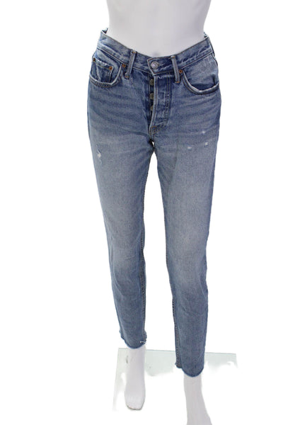 Grlfrnd Womens High Rise Button Up Skinny Leg Karolina Jeans Blue Cotton Size 25