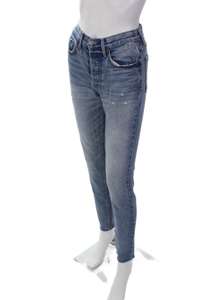 Grlfrnd Womens High Rise Button Up Skinny Leg Karolina Jeans Blue Cotton Size 25