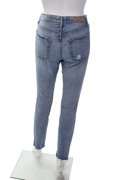 Grlfrnd Womens High Rise Button Up Skinny Leg Karolina Jeans Blue Cotton Size 25