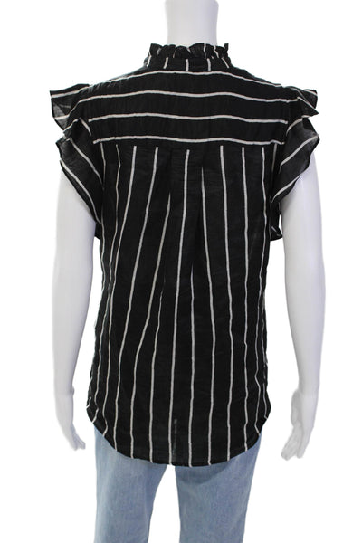 Sandro Paris Womens Linen Sleeveless Striped Deep V-Neck Blouse Top Black Size 1