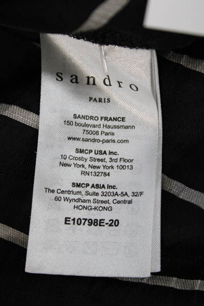 Sandro Paris Womens Linen Sleeveless Striped Deep V-Neck Blouse Top Black Size 1