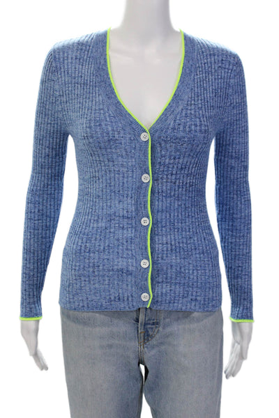 WISPR Womens V-Neck Buttoned Ribbed Knit Cardigan Sweater Blue Size XS