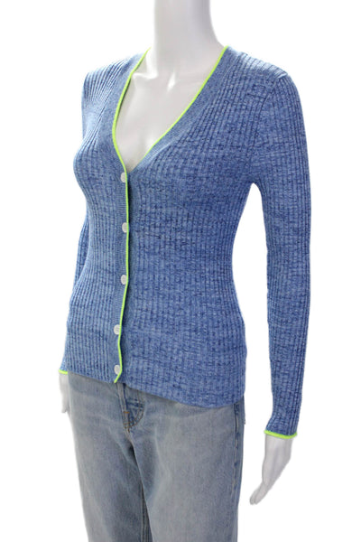 WISPR Womens V-Neck Buttoned Ribbed Knit Cardigan Sweater Blue Size XS