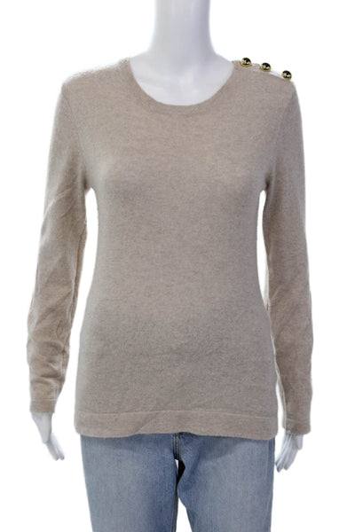 Cortland Park Womens Cashmere Long Sleeve Pullover Sweater Beige Size XS
