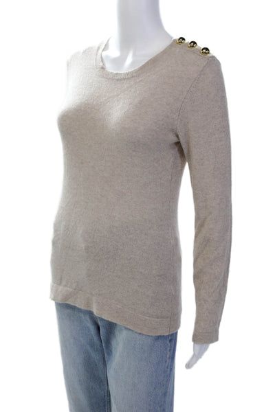 Cortland Park Womens Cashmere Long Sleeve Pullover Sweater Beige Size XS
