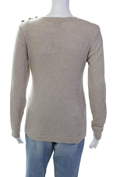 Cortland Park Womens Cashmere Long Sleeve Pullover Sweater Beige Size XS