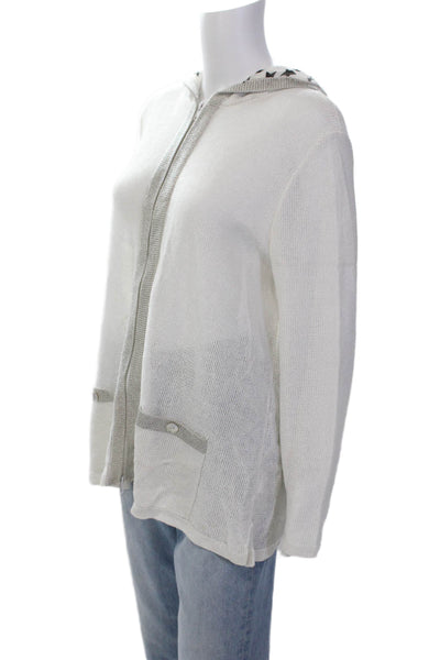 Sportsworks Studio Womens Full Zippered Hooded Open-Knit Sweater White Size M