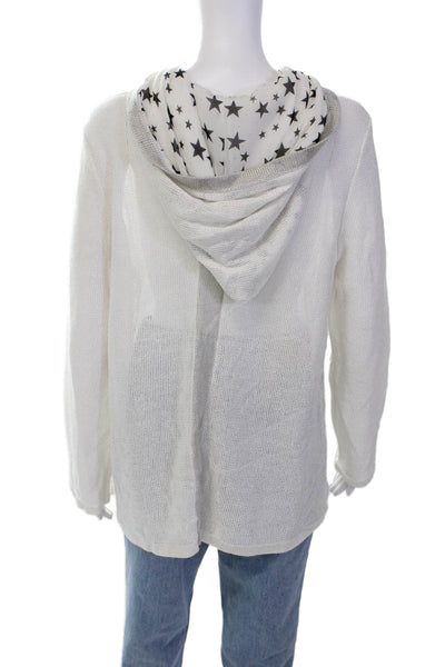 Sportsworks Studio Womens Full Zippered Hooded Open-Knit Sweater White Size M