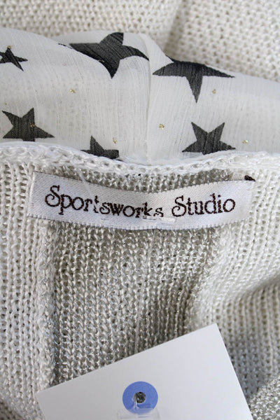 Sportsworks Studio Womens Full Zippered Hooded Open-Knit Sweater White Size M