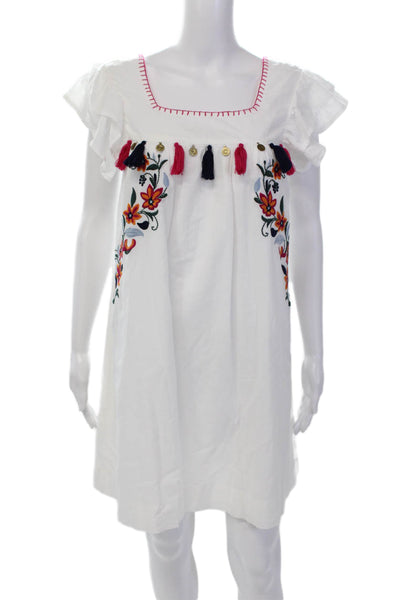 THML Womens Cotton Floral Embroidered Sleeveless Mini Dress White Size S