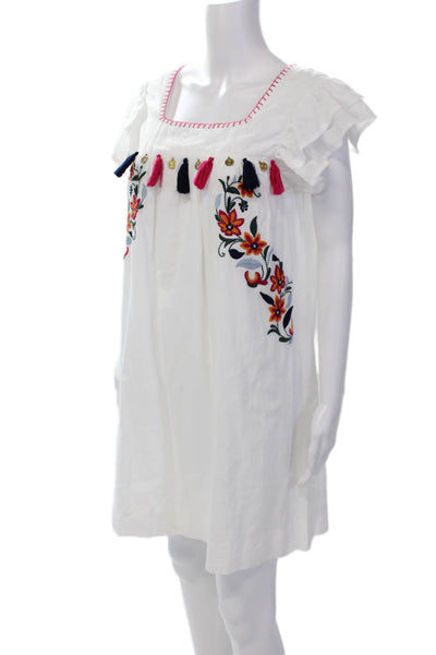 THML Womens Cotton Floral Embroidered Sleeveless Mini Dress White Size S