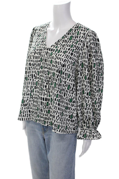 Crosby By Mollie Burch Womens Geometric Pattern Long Sleeve White Blouse Size M