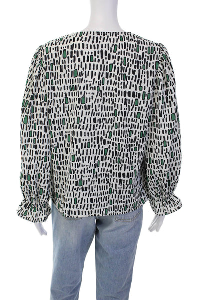 Crosby By Mollie Burch Womens Geometric Pattern Long Sleeve White Blouse Size M