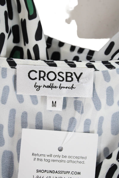 Crosby By Mollie Burch Womens Geometric Pattern Long Sleeve White Blouse Size M