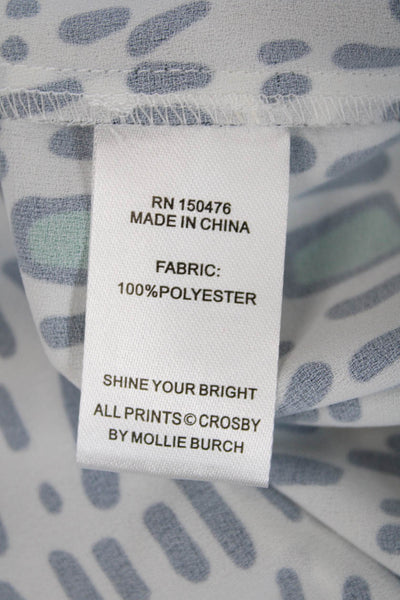 Crosby By Mollie Burch Womens Geometric Pattern Long Sleeve White Blouse Size M