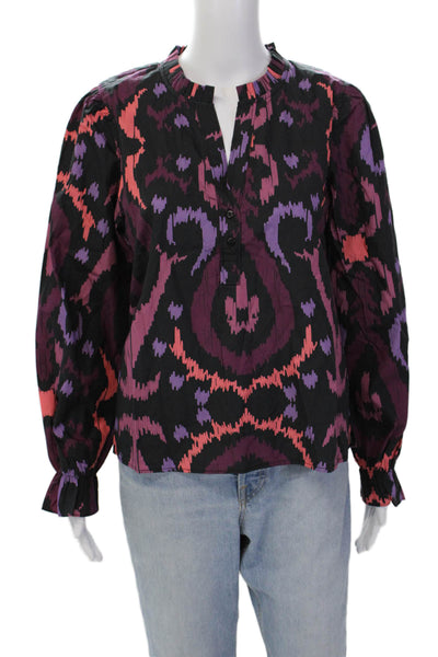 Maude Vivante Womens Cotton Abstract Pattern V-Neck Blouse Multicolor Size XL
