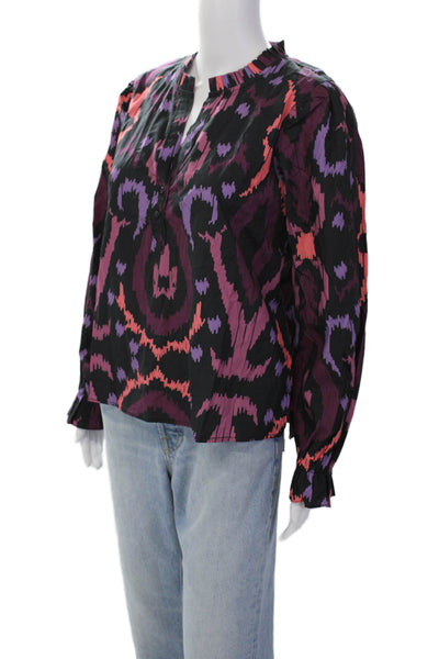 Maude Vivante Womens Cotton Abstract Pattern V-Neck Blouse Multicolor Size XL