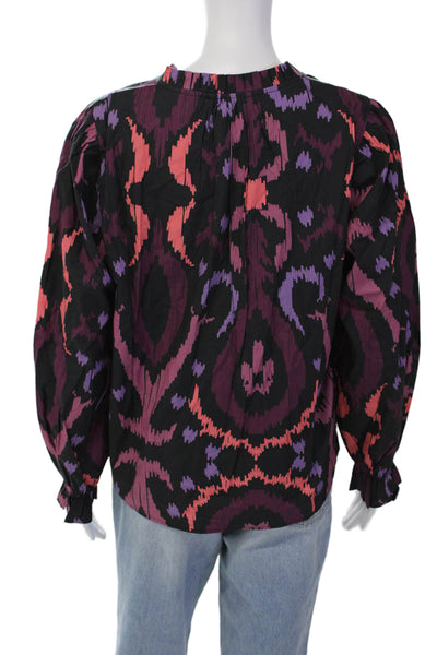 Maude Vivante Womens Cotton Abstract Pattern V-Neck Blouse Multicolor Size XL