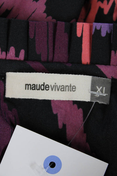 Maude Vivante Womens Cotton Abstract Pattern V-Neck Blouse Multicolor Size XL