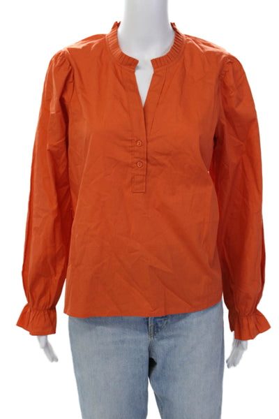 Maude Vivante Womens Cotton Ruffle V-Neck Long Sleeve Blouse Orange Size XL