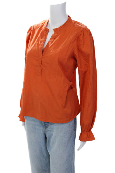 Maude Vivante Womens Cotton Ruffle V-Neck Long Sleeve Blouse Orange Size XL
