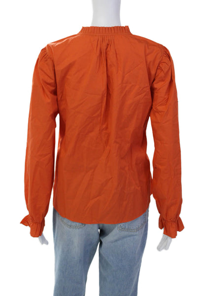 Maude Vivante Womens Cotton Ruffle V-Neck Long Sleeve Blouse Orange Size XL
