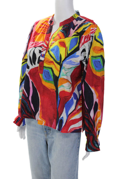 Maude Vivante Womens Cotton Abstract Print Long Sleeve Blouse Multicolor Size XL
