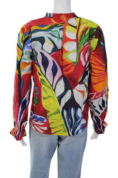 Maude Vivante Womens Cotton Abstract Print Long Sleeve Blouse Multicolor Size XL