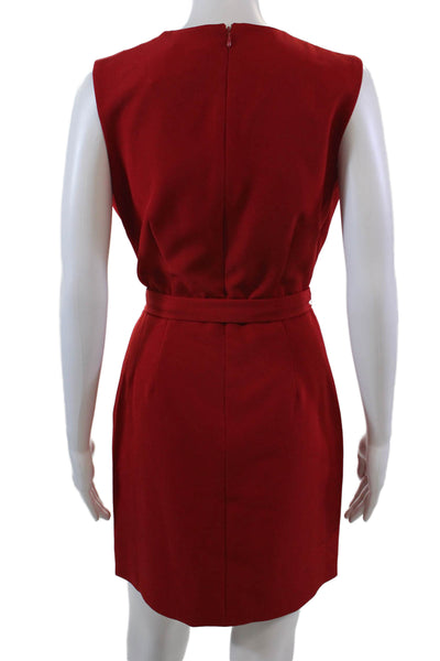 Halston Womens Back Zip Sleeveless V Neck Tie Front Sheath Dress Red Size 6