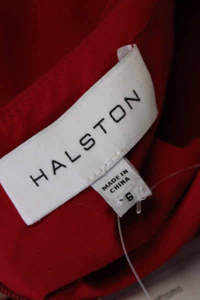 Halston Womens Back Zip Sleeveless V Neck Tie Front Sheath Dress Red Size 6
