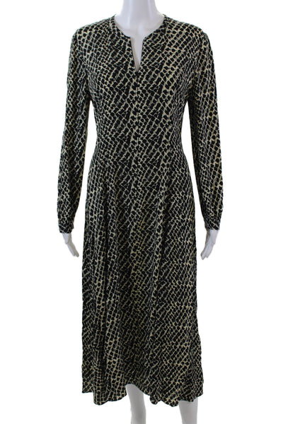 Whistles Womens Long Sleeve Front Zip Snakeskin Printed Dress Black White Size 6