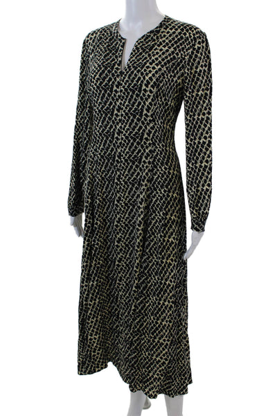 Whistles Womens Long Sleeve Front Zip Snakeskin Printed Dress Black White Size 6