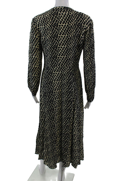 Whistles Womens Long Sleeve Front Zip Snakeskin Printed Dress Black White Size 6