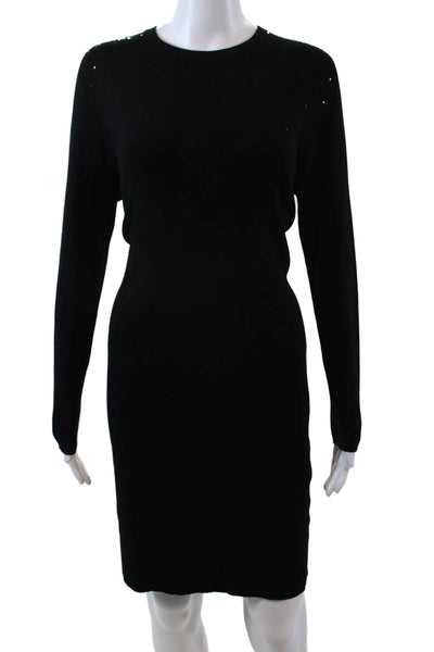 Hobbs London Womens Long Sleeve Sequin Trim Sweater Dress Black Size 6