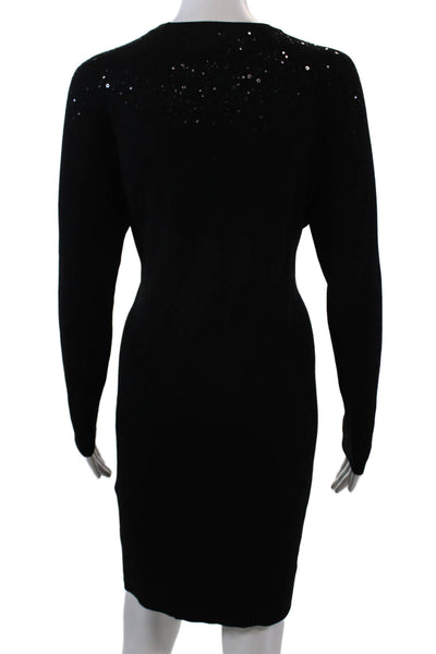 Hobbs London Womens Long Sleeve Sequin Trim Sweater Dress Black Size 6