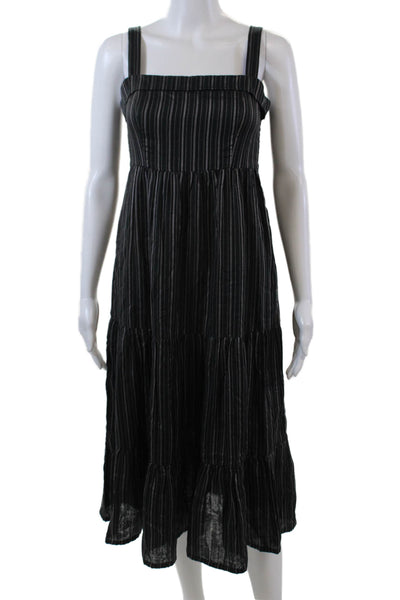 Paige Womens Side Zip Sleeveless Square Neck Striped Dress Gray Size Extra Small