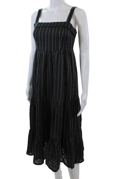 Paige Womens Side Zip Sleeveless Square Neck Striped Dress Gray Size Extra Small