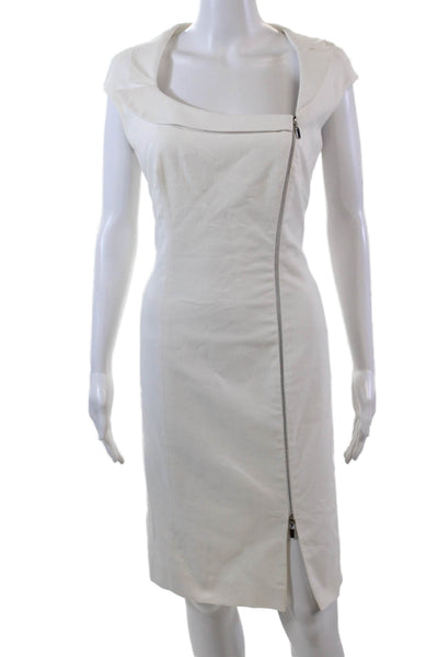 Zenobia Womens Front Zip Sleeveless Scoop Neck Sheath Dress White Size 6