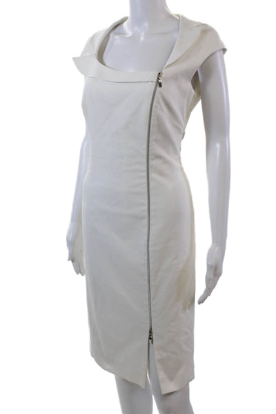 Zenobia Womens Front Zip Sleeveless Scoop Neck Sheath Dress White Size 6