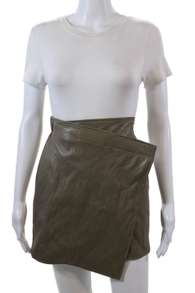 Drew Womens Above Knee Faux Leather Wrap Mini Skirt Brown Size Extra Small