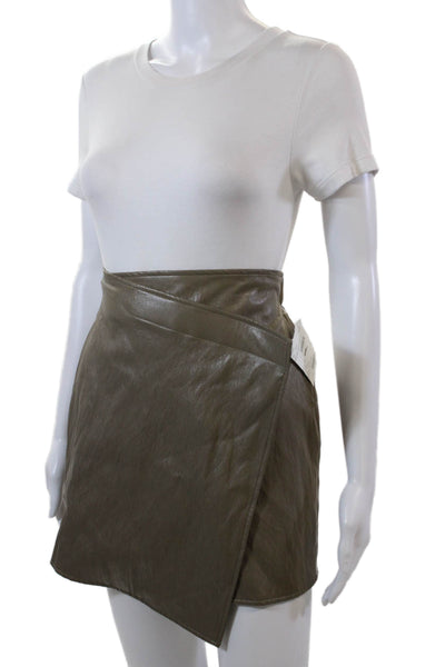 Drew Womens Above Knee Faux Leather Wrap Mini Skirt Brown Size Extra Small