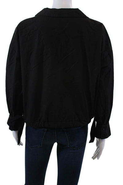 Stateside Womens 3/4 Sleeve Collared Cropped Shirt Black Cotton Size Extra Small