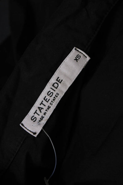 Stateside Womens 3/4 Sleeve Collared Cropped Shirt Black Cotton Size Extra Small