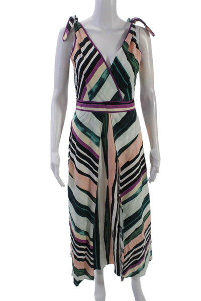 Red Carter Womens Cotton Blend Striped V-Neck Maxi Tank Dress Multicolor Size M