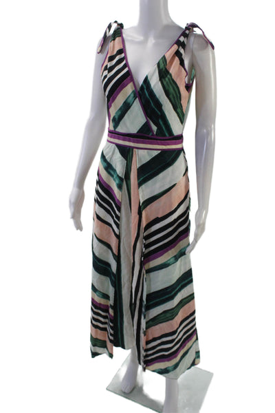 Red Carter Womens Cotton Blend Striped V-Neck Maxi Tank Dress Multicolor Size M
